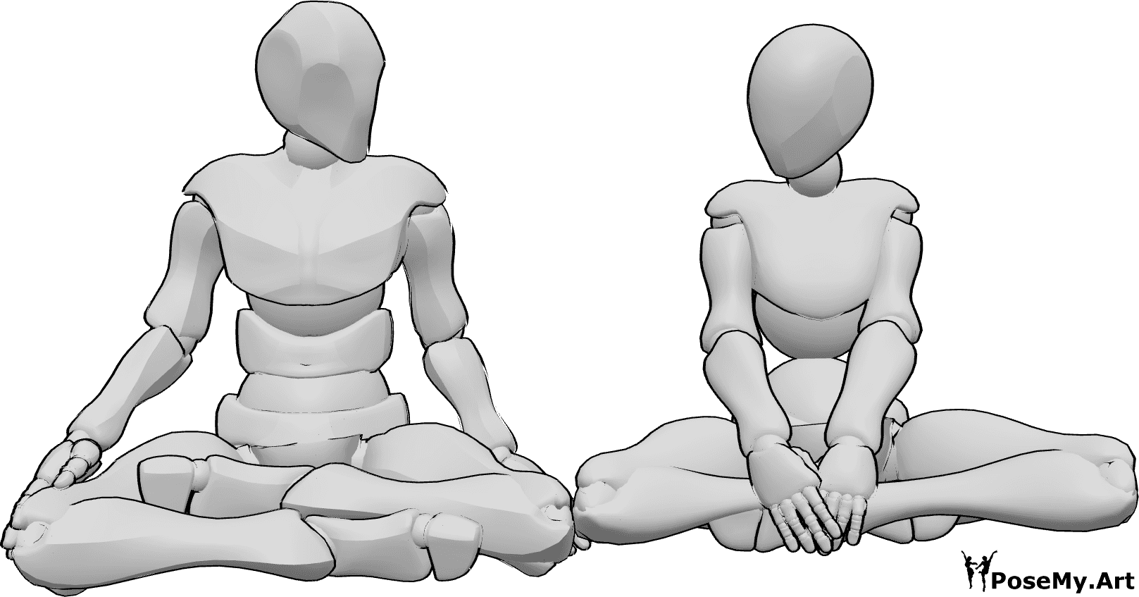 Pose Reference- Couple sitting pose - Female and male are sitting cross-legged next to each other, couple cross-legged sitting pose