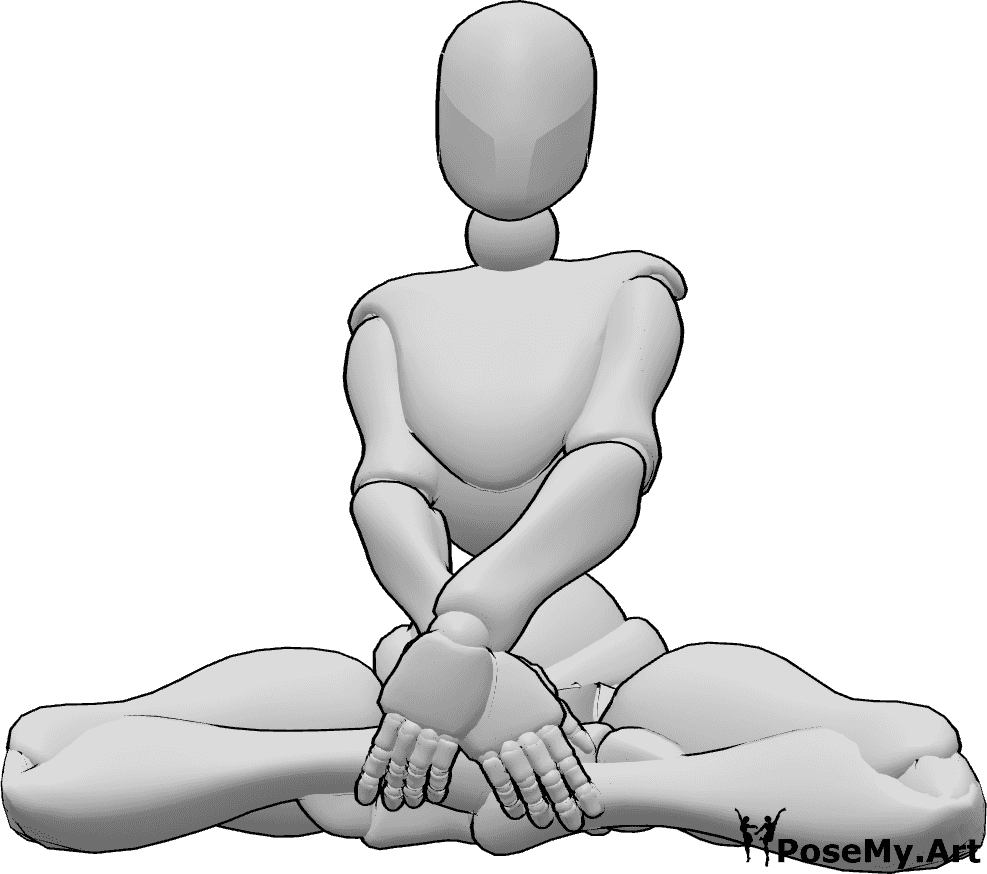 Pose Reference- Crossed hands legs pose - Female is sitting on the floor cross-legged, crossing her hands, holding her ankles