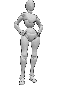 Pose Reference- Holding hips relaxed pose - Female is standing relaxed, holding her hips, female relaxed standing pose