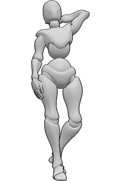 Pose Reference- Female stretching arm pose - Female is standing relaxed, stretching her left arm, female relaxed standing pose