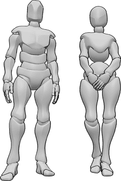 Pose Reference- Couple relaxed standing pose - Female and male are standing relaxed next to each other