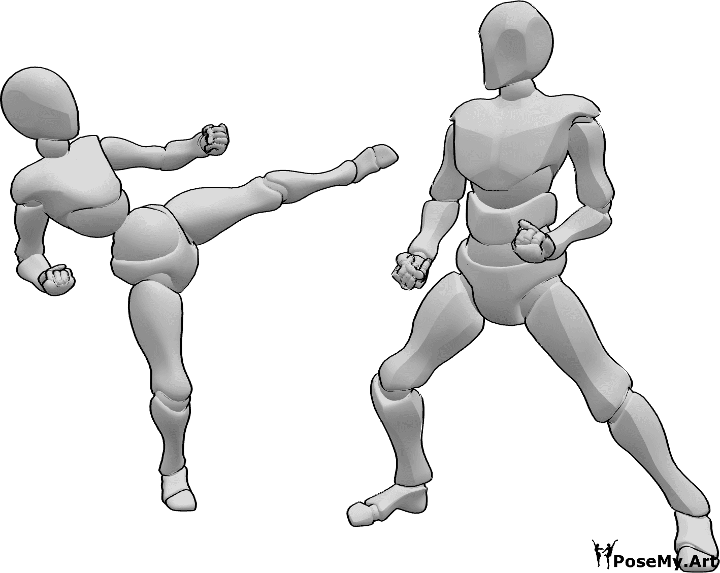 Referência de poses- Pose de karaté de homem e mulher - Mulher e homem lutam, pose de karaté