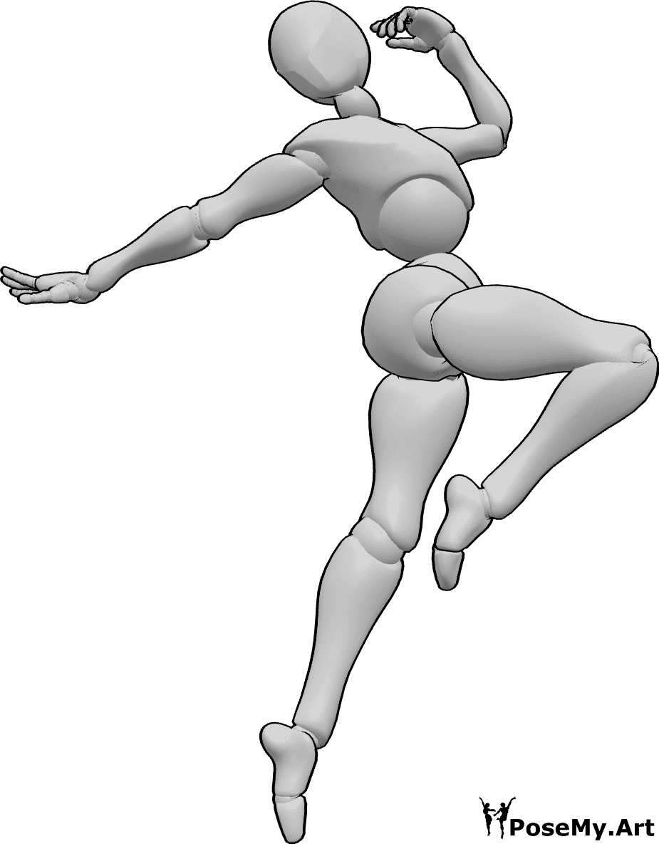 Pose Reference- Graceful dance jumping pose - Female is dancing and jumping gracefully, dynamic graceful jumping pose