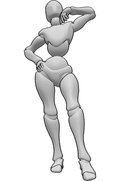 Pose Reference- Graceful holding hip pose - Female is standing gracefully, holding her hip with her right hand and looking up