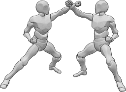 Pose Reference - Two males karate pose - Two males are fighting karate pose
