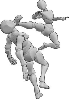 Pose Reference- Female knock out pose - Female knocks the male out with a side kick, female and male fighting pose