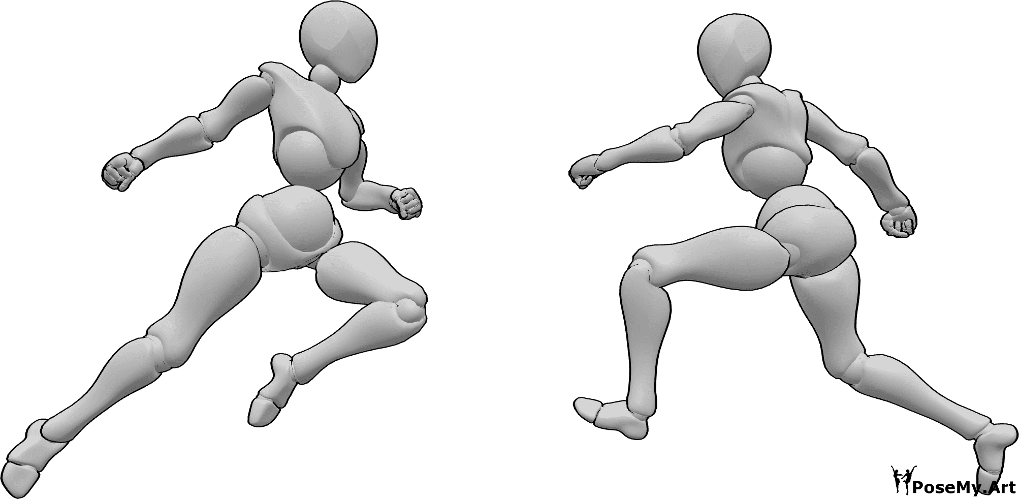 Pose Reference- Females fighting pose - Two females are running towards each other and jumping to collide, female fighting action pose