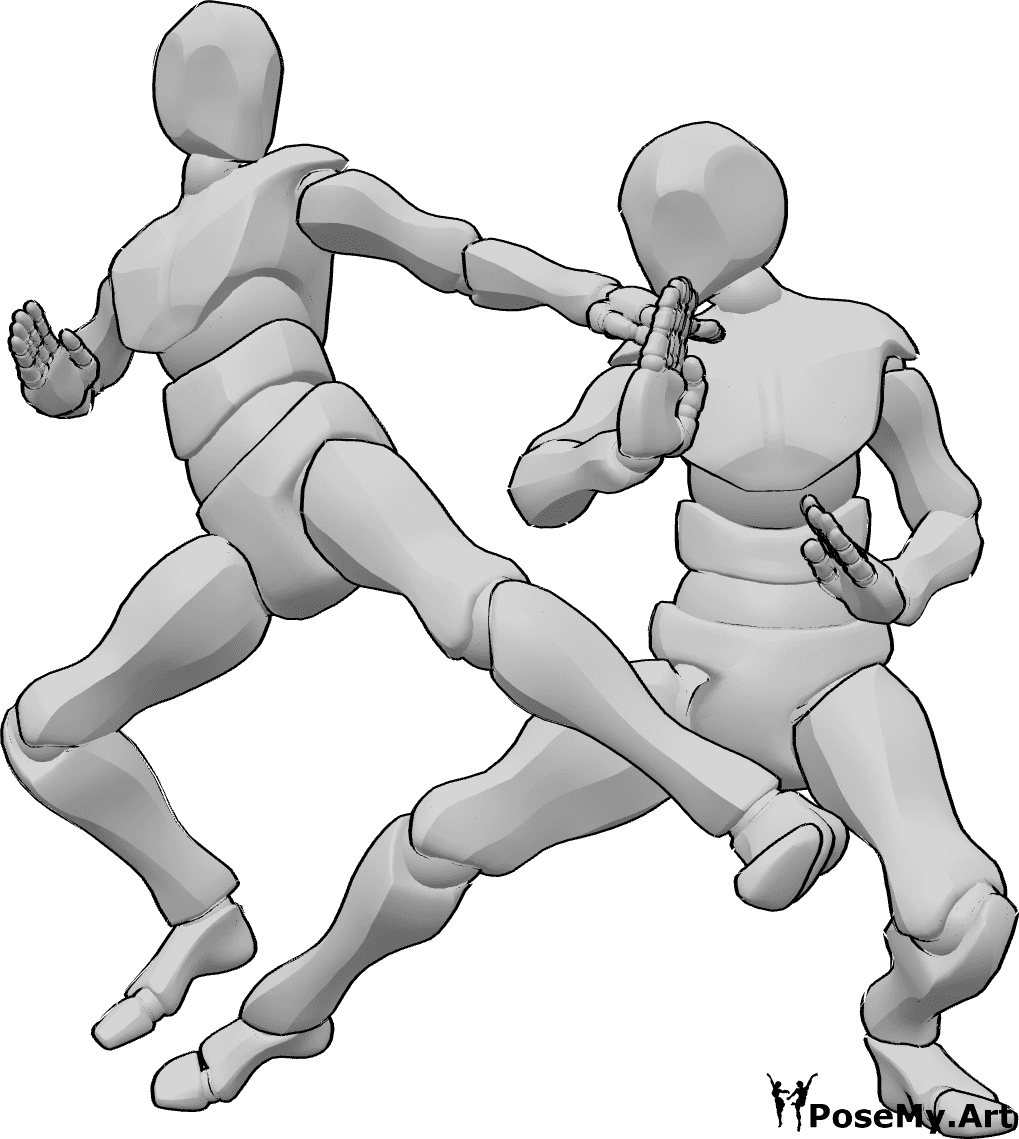 Pose Reference- Karate fighting action pose - Two males are fighting karate, male karate fighting action pose