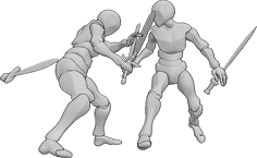 Pose Reference- Males sword fight pose - Two males are fighting with swords, male sword fighting pose