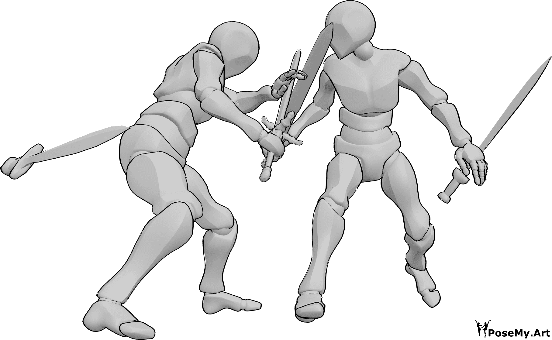 Référence des poses- Pose de combat à l'épée pour les hommes - Deux hommes se battent avec des épées, pose de combat à l'épée pour un homme