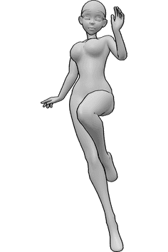 Pose Reference- Anime female juming pose - Cute anime female is jumping and waving with her left hand