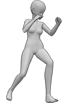 Pose Reference- Female boxing stance pose - Anime female is standing in boxing stance, clenching her fists, anime female boxing pose