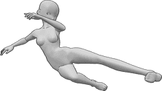 Referencia de poses- Postura de patada dinámica femenina - Anime femenino es lateral patadas en el aire, anime femenino dinámico patadas pose