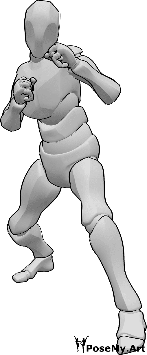Referência de poses- Pose de soco masculina - O macho está pronto para lutar, preparando-se para fazer uma pose de soco