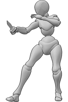 Pose Reference- Female dagger attack pose - Female is holding a dagger in her right hand and stabbing, dagger attack pose