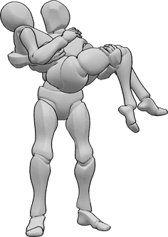 Pose Reference- Male holding female pose - Male is standing and holding the female in his arms, cute couple pose