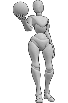 Pose Reference- Female holding ball pose - Female is standing casually and holding a ball in her right hand