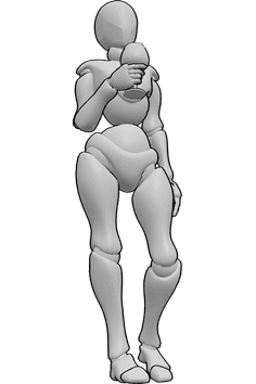 Pose Reference- Holding wine glass pose - Female is standing casually and holding a wine glass in her right hand