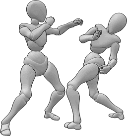 Pose Reference - Dodges punch pose - Two females are fighting, female dodges the punch pose