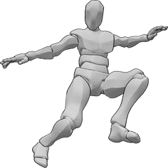 Pose Reference- Dynamic jumping pose - Male is jumping, balancing with his hands, looking down, male dynamic jumping pose