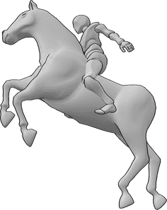 Pose Reference- Male dynamic riding pose - Male is riding a horse and jumping over something, dynamic horse riding pose