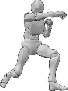 Pose Reference- Male dynamic boxing pose - Male is boxing, punching with his right hand, male dynamic punching pose