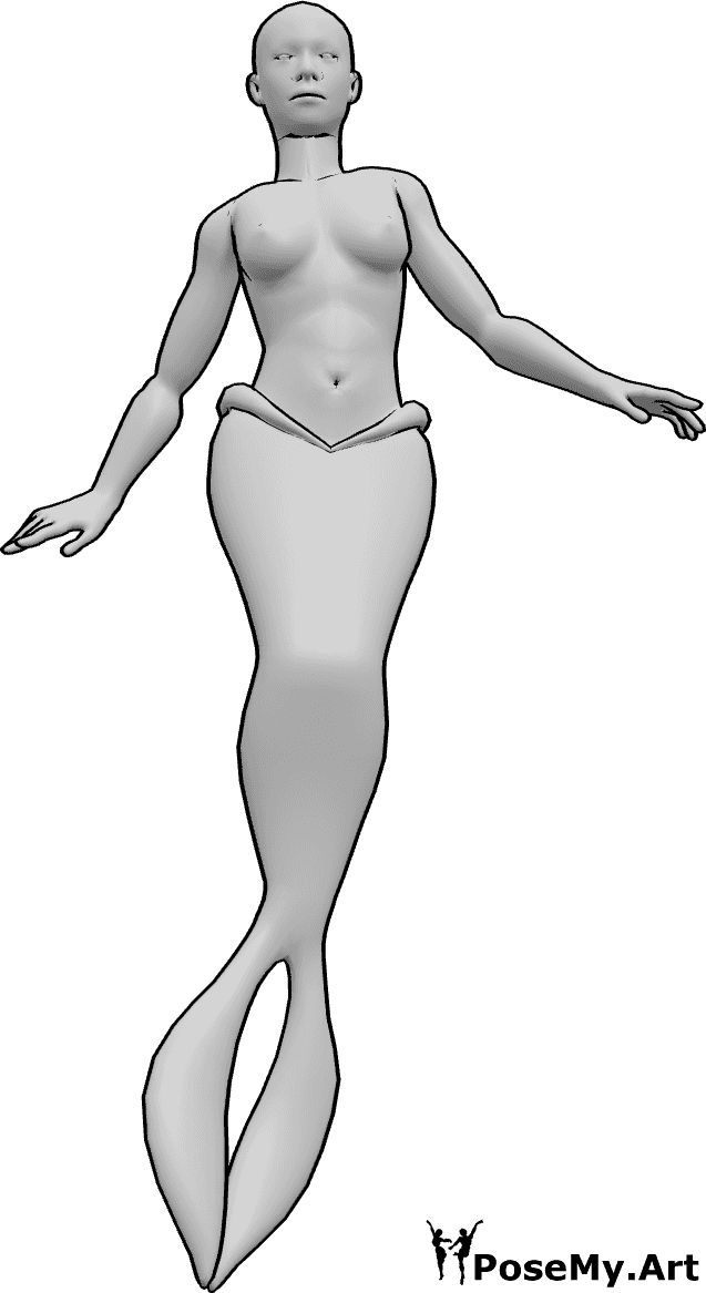 Référence des poses- Pose de sirène féminine - Pose de sirène féminine, référence de dessin simple de sirène