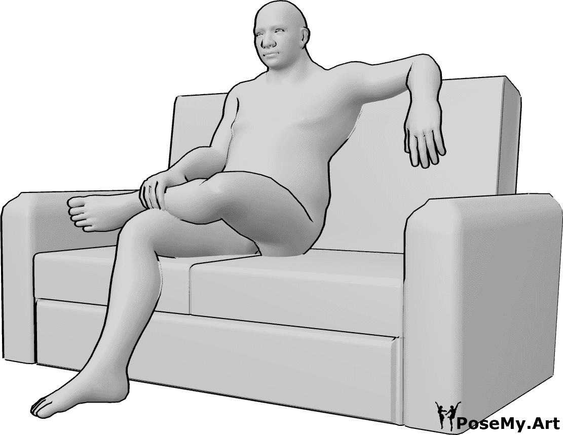 Pose Reference- Male couch sitting pose - Male is sitting on the couch comfortably with his legs crossed