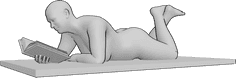 Pose Reference- Female lying pose - Female is lying on her stomach and reading, holding the book in her right hand