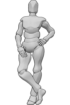 Pose Reference- Male holding hip pose - Male is standing casually, holding his hip with his left hand, crossing his legs