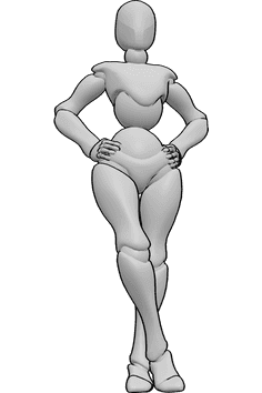 Référence des poses- Femme debout - Femme debout, croisant les jambes et se tenant les hanches, posture féminine debout, dessin de référence