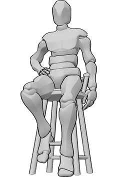 Pose Reference- Male bar stool pose - Male is sitting on the bar stool, holding his hip with his right hand