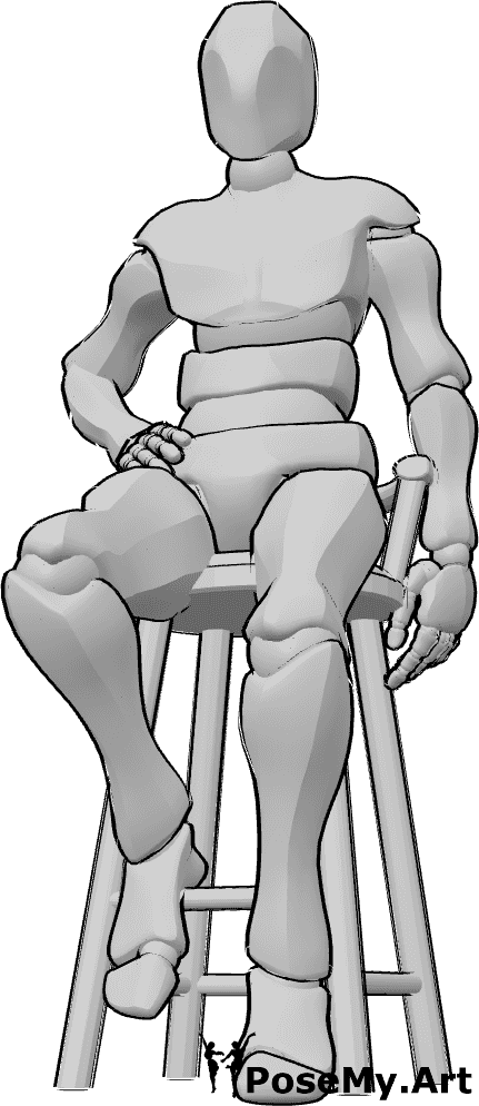 Pose Reference- Male bar stool pose - Male is sitting on the bar stool, holding his hip with his right hand