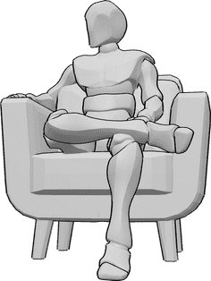 Pose Reference- Male sitting pose - Male is sitting in the armchair comfortably with his legs crossed and looking to the right