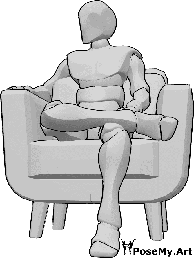 Pose Reference- Male sitting pose - Male is sitting in the armchair comfortably with his legs crossed and looking to the right