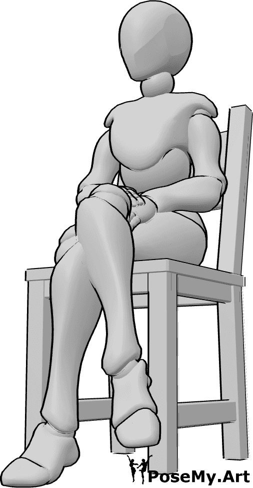 Referencia de poses- Mujer sentada - Mujer sentada en la silla, con las piernas cruzadas, postura sentada referencia de dibujo