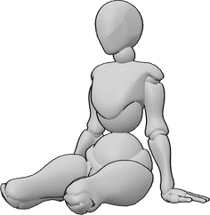 Pose Reference- Female floor sitting pose - Female is sitting on the floor comfortably, leaning on her left hand