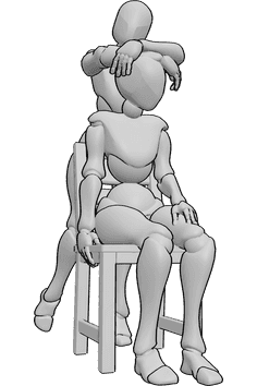 Pose Reference- Funny sitting pose - Female is sitting on the chair, the other female is standing and leaning on her head