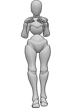 Pose Reference- Shy female standing pose - Female is standing bashfully, pointing her fingers at each other