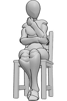 Pose Reference- Shy female sitting pose - Shy female is sitting on the chair, holding her elbow and looking to the left