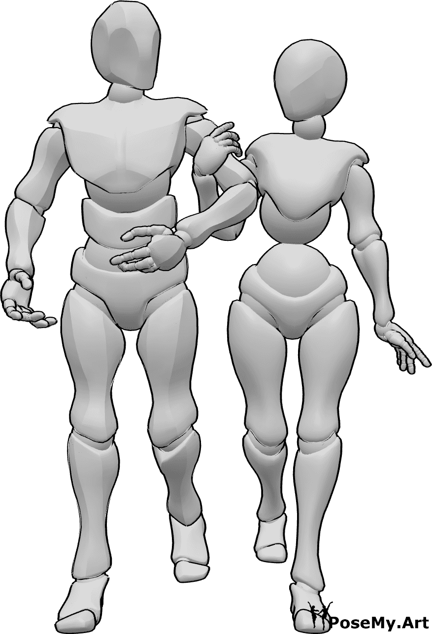 Posen-Referenz- Pärchen-Geh-Pose - Weibliches und männliches Paar in gemeinsamer Pose