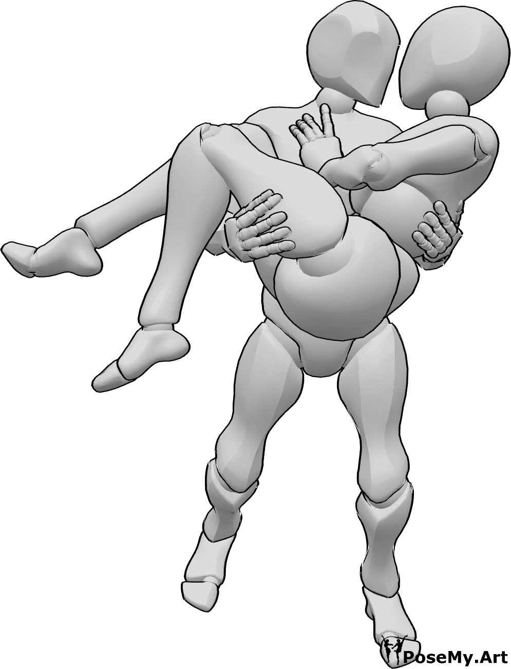 Référence des poses- L'homme porte la pose de la femme - Homme portant une femme et l'embrassant pose