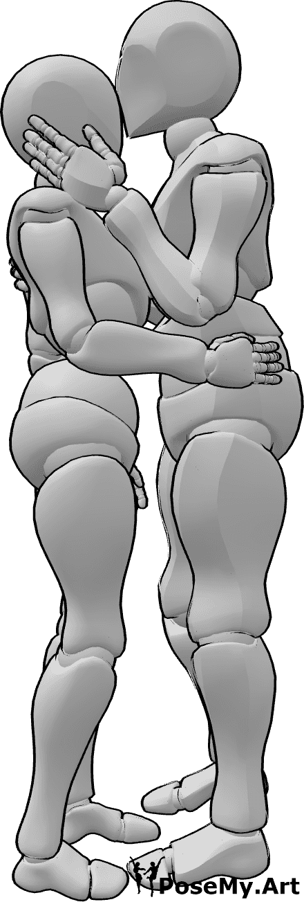 Referencia de poses- Postura del beso en la frente - Pareja de pie, el hombre besa a la mujer en la frente