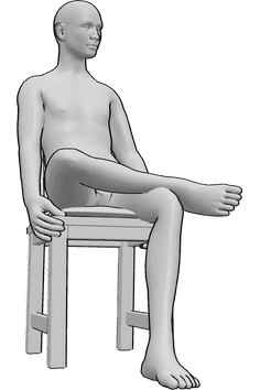 Référence des poses- Homme assis - L'homme est assis nonchalamment sur la chaise, croise les jambes et regarde vers la gauche.