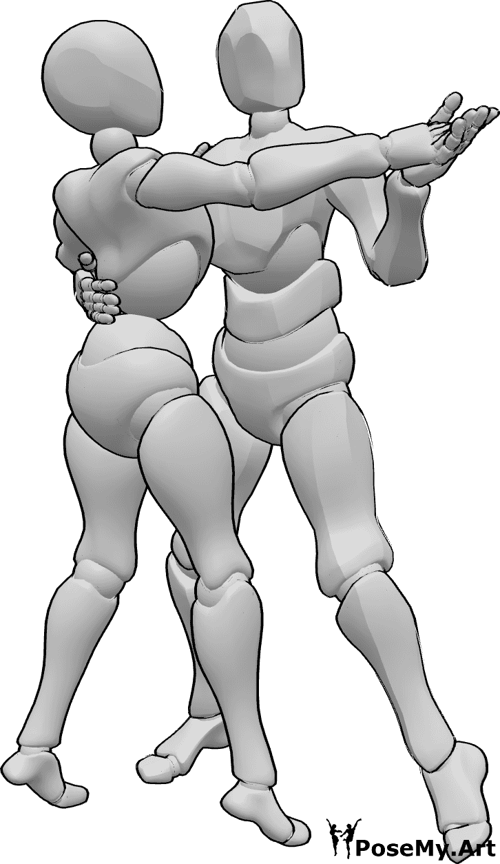 Referencia de poses- Postura de baile femenina masculina - Pareja femenina y masculina en pose de baile