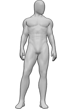 Referência de poses- Pose masculina de pé - Homem de pé, casualmente, a olhar para a esquerda, pose de anatomia humana