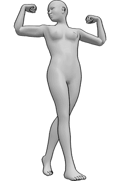 Pose Reference- Female muscle pose - Female is walking, showing her arm muscles, looking to the right