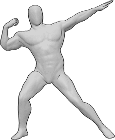 Pose Reference- Male hero pose - Male is standing and posing, showing his muscles, human anatomy pose