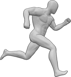 Referência de poses- Pose de corrida masculina - Homem a correr, olhando ligeiramente para a esquerda, pose de anatomia humana