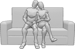 Pose Reference - Romantic couple sitting pose - Female and male couple sitting, female hugs male pose